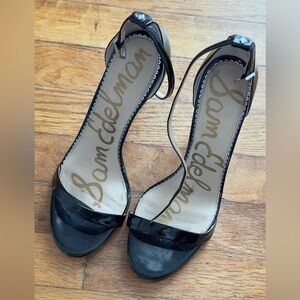 Sam Edelman Black Patent Open-Toe Ankle-Strap Heels
